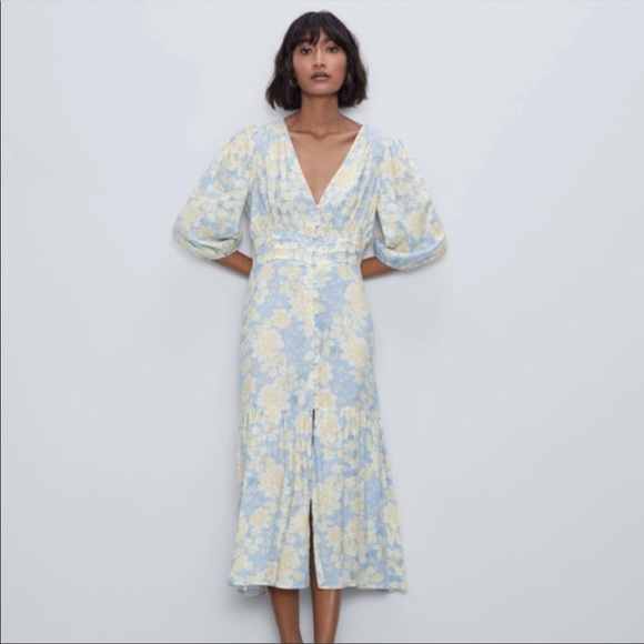 zara blue yellow dress